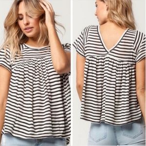 Free People | Medium black and white striped babydoll Jojo‎ tee